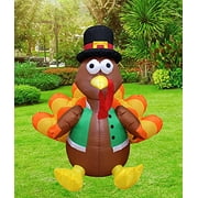 4 Foot Tall Happy Thanksgiving Inflatable Turkey with Pilgrim Hat Perfect Thanksgiving Autumn LED Lights Decor Outdoor Indoor Holiday Decorations, Blow up Lighted Yard Lawn Decor Home Family Outsid