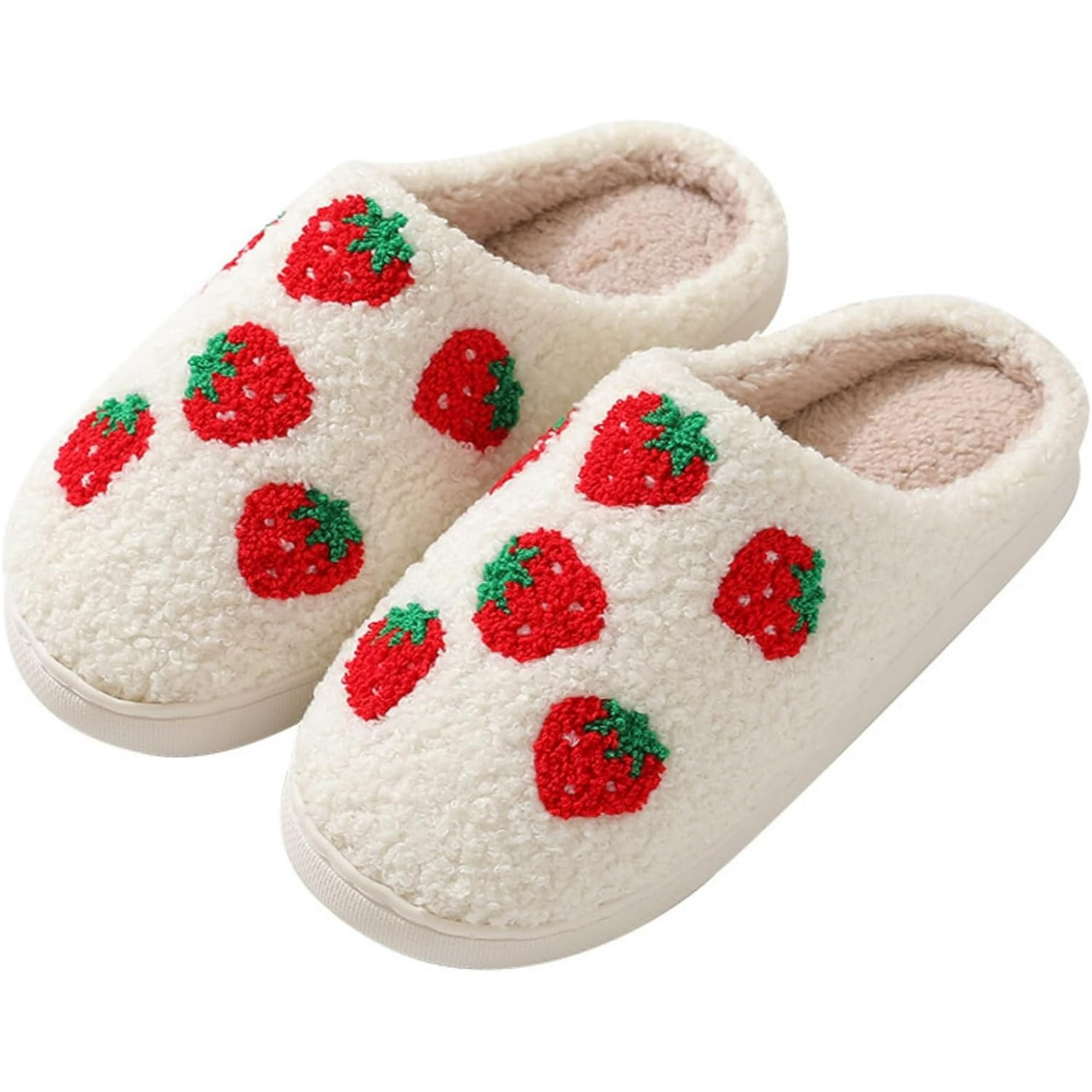 GHSDFBB Women Slippers Cute Pattern Big Heart Mushroom Warm Soft Bedroom Shoes Fuzzy Closed Toe Sandals Non Slip House Bedroom Slippers