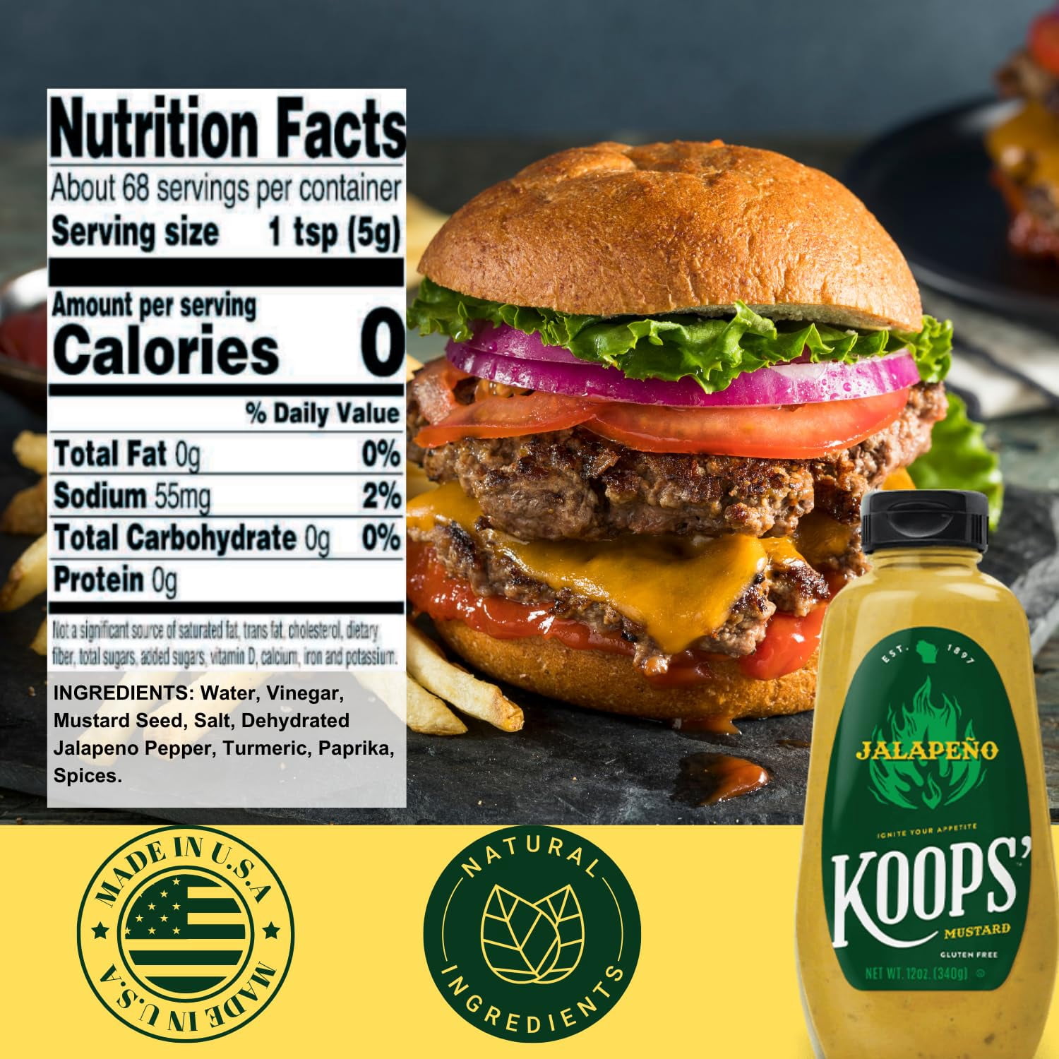 KOOPS' Mustard, Jalapeno, 12 oz