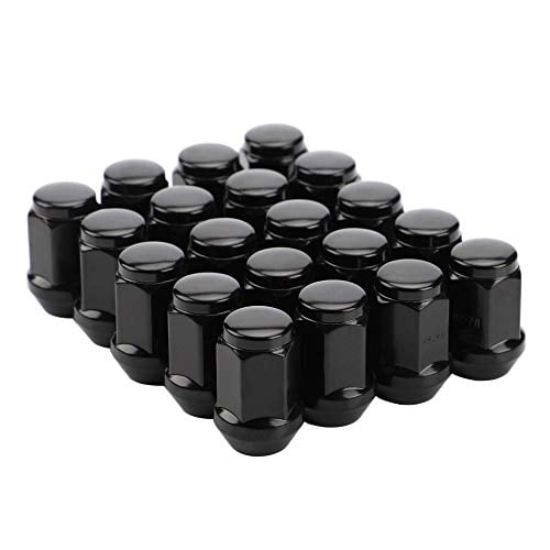 1/2-20 Closed End Bulge Acorn Black Lug Nuts 1.38 inch Long -Cone Seat-19mm Hex Compatible with Mustang Cherokee Ranger Explorer Liberty Wrangler TJ CJ Aftermarket Wheels, 20PCS