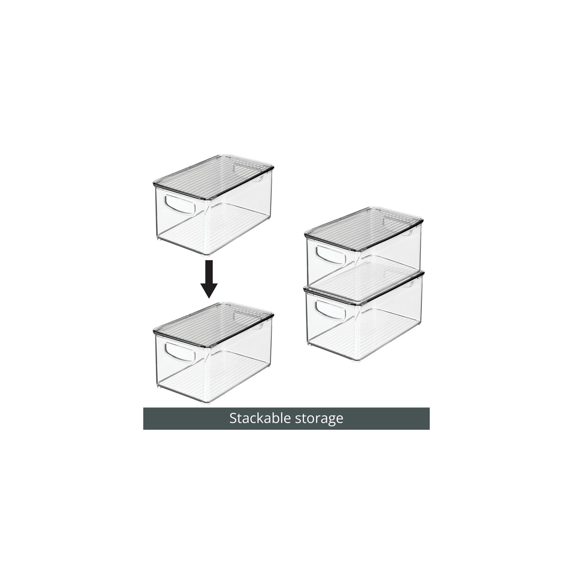mDesign Plastic Deep Kitchen Storage Bin Box, Lid/Handles, 6 Pack, Clear/Gray