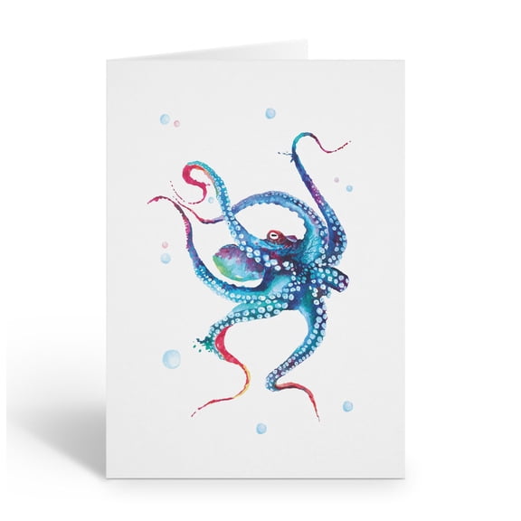 Stonehouse Collection | Watercolor Octopus Note Card Set | Set if 10 Elegant Oce