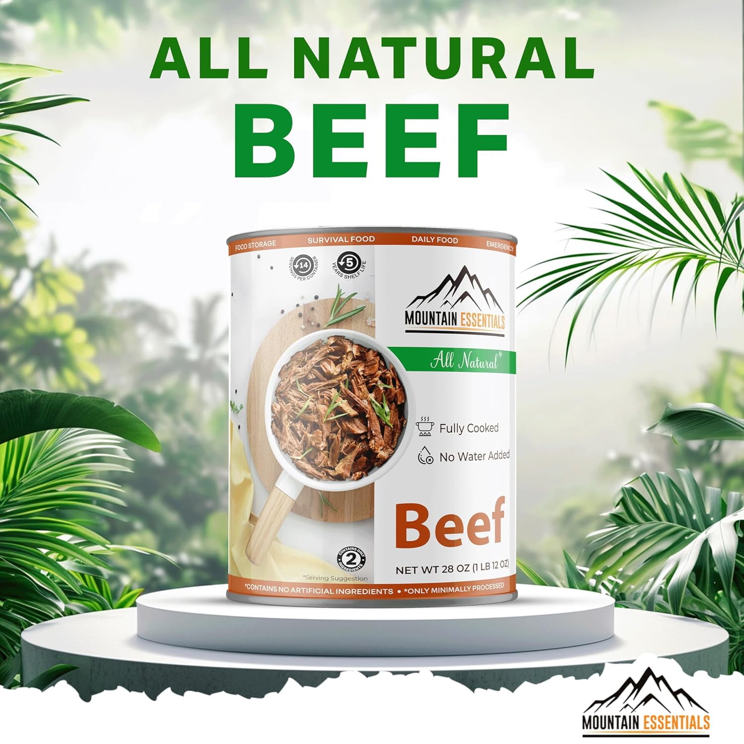 (Pack of 1) MOUNTAIN ESSENTIALS All Natural Fully Cooked Ready to Eat Canned Beef 28 Oz Gluten Free | No Carbs | No Water Added | No Artificial Ingredients