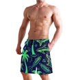 thumbnail image 2 of Dailycode Men's Quick Dry Swim Trunks Beach Shorts Casual Summer Board Shorts with Pockets, Neon Green Shark and Palm Trees, 2 of 8