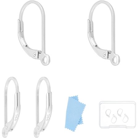 2 Pairs 925 Sterling Silver Hoop Earrings Leverback Earrings Silver 16x9x1.5mm Hole: 1mm Pin: 0.8mm