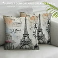 thumbnail image 3 of GOSMITH  Paris Throw Pillow Cushion Cover, Traditional Famous Parisian Elements Bonjour Croissan Coffee Eiffel Tower Print, Decorative Square Accent Pillow Case,  Black White, 3 of 5