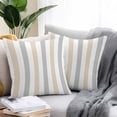 thumbnail image 2 of Beige Grey Stripe Throw Pillow Covers 16x16 Inch Set of 2, Modern Farmhouse Vertical Striped Waterproof Outdoor Pillow Covers, Decorative Cushion Pillowcases for Couch, Sofa, Bed, Garden, Patio, 2 of 9