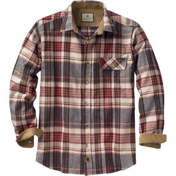 Legendary Whitetails Men's Buck Buck Camp Flannel Shirt, Long Sleeve Plaid Button Down Casual Shirt for Men, with Corduroy Cuffs, Fall & Winter Clothi