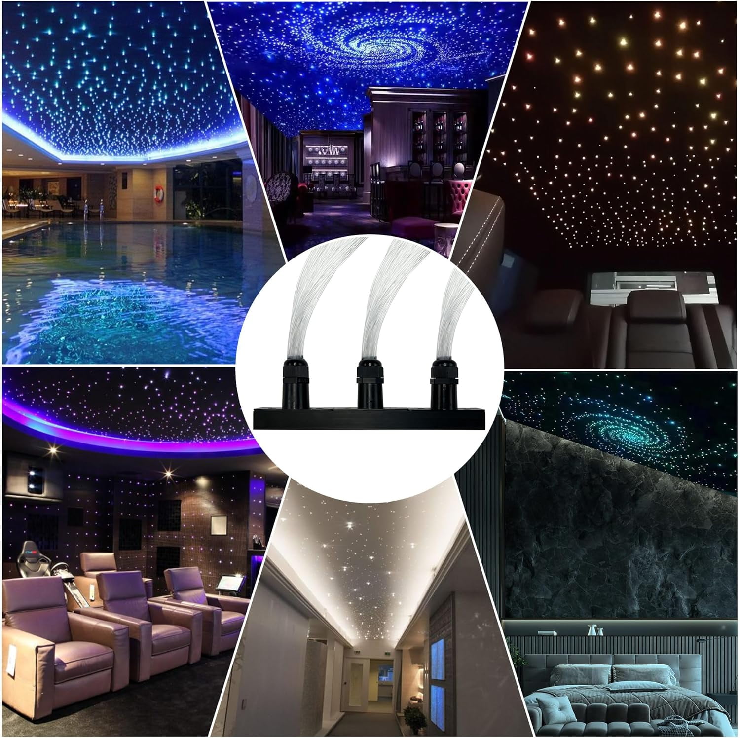 Twinkle Fiber Optic Light, 20W Starlight Headset Kit with App/RF Remote Control and Music Mode, Suitable for Autohome Star Ceiling Sky Decoration, 3-hole RGBW Light Engine + 300 Pieces of 0.0 cm 8-fo