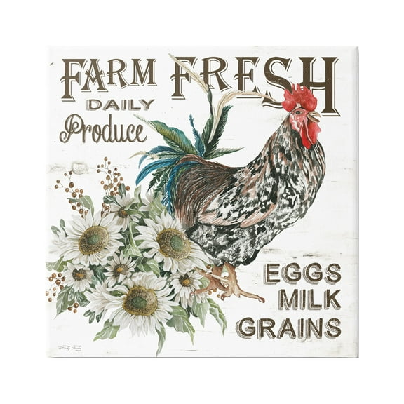 Stupell Industries Farm Fresh Country Hen Botanical & Floral Painting Gallery Wrapped Canvas Print Wall Art, 17 x 17