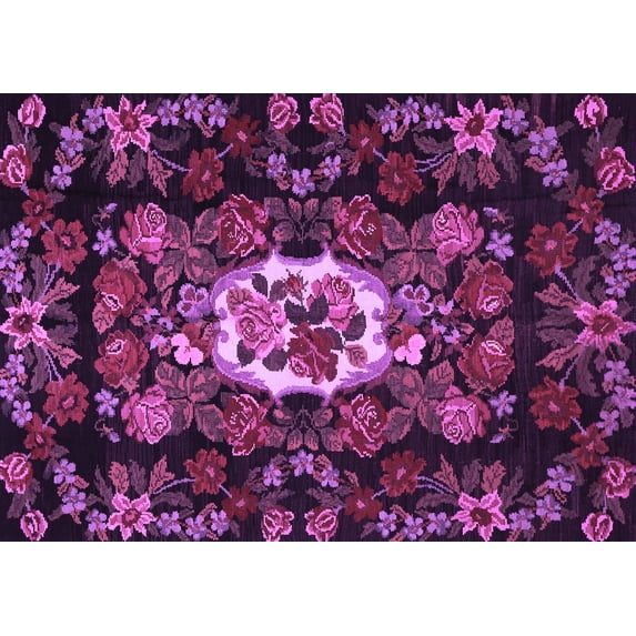 Ahgly Company Indoor Rectangle Medallion Purple French Area Rugs, 8' x 12'
