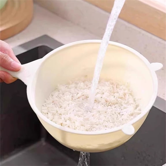 1Pc Large Fine Mesh Strainer Basket for Kitchen,Cream White Plastic Vegetable And Rice Washing Drainer with Handle,Multifunctional Food Strainer for Household Cooking And Fruit 12.3"X2.95"X6.3"