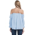 thumbnail image 2 of Womens Semi Sheer Boho Peasant Long Sleeve Off the Shoulder Top, Blue Dot, Large, 2 of 5