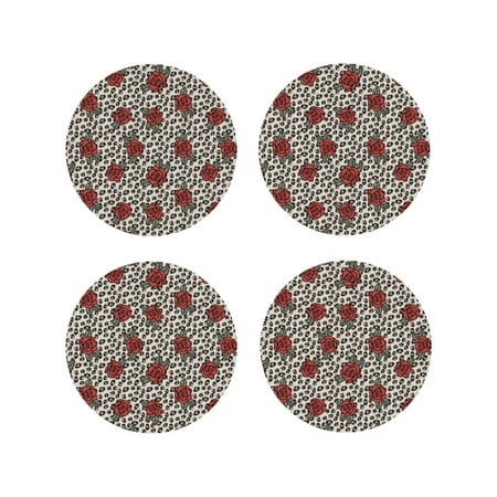 

Tideii Leopard Print Rose for Leather Coasters 4 Pieces Anti-fouling and Anti-scalding Decorative Coasters Suitable for Restaurants Kitchens Coffee Shops-Round Shape