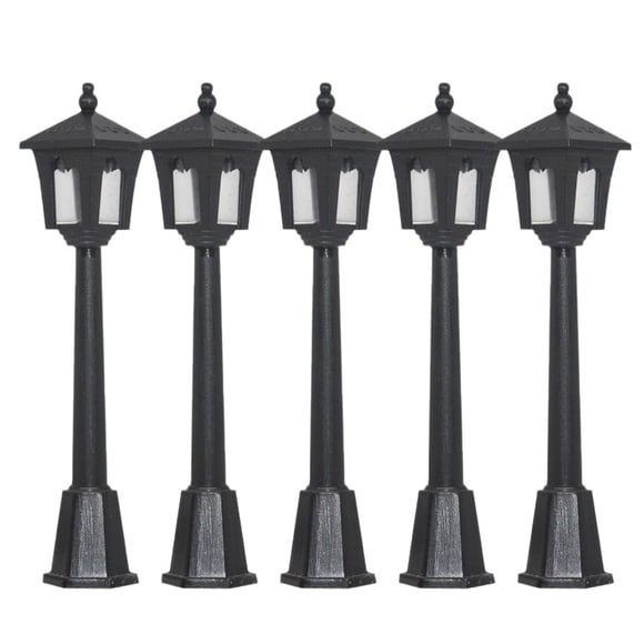5 Pack Mini Miniature Street Lamp Model Railroad Train Post Lamp Black Lamp Outdoor Channel Lamp Post for Doll House Decoration Miniature Landscape Fairy Garden Lighting Accessorie