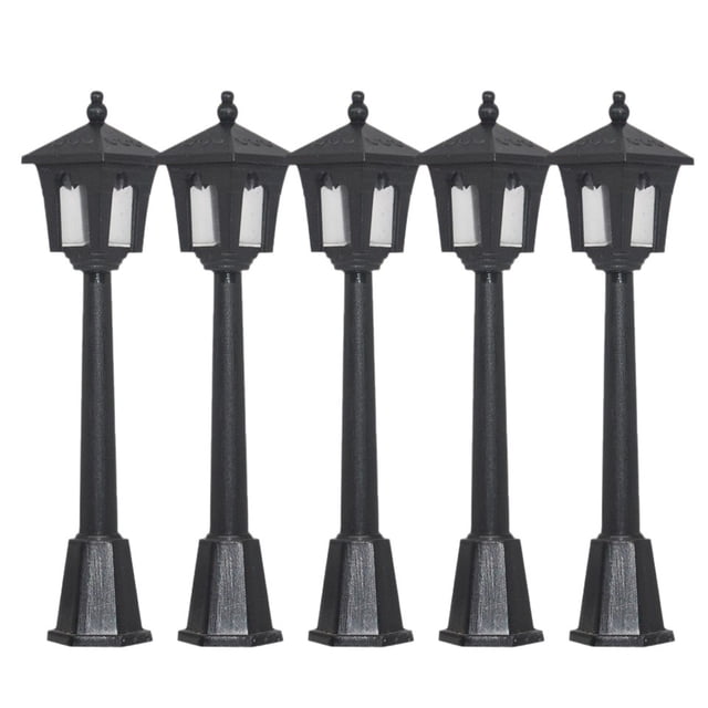 5 Pack Mini Lampe de Rue Miniature Modèle de Train de Chemin de Fer Lampe de Poteau Lampe Noire Lampe de Canal Extérieure Poteau pour Décoration de Maison de Poupée Paysage Miniature Jardin Féerique Accessoire d'Éclairage