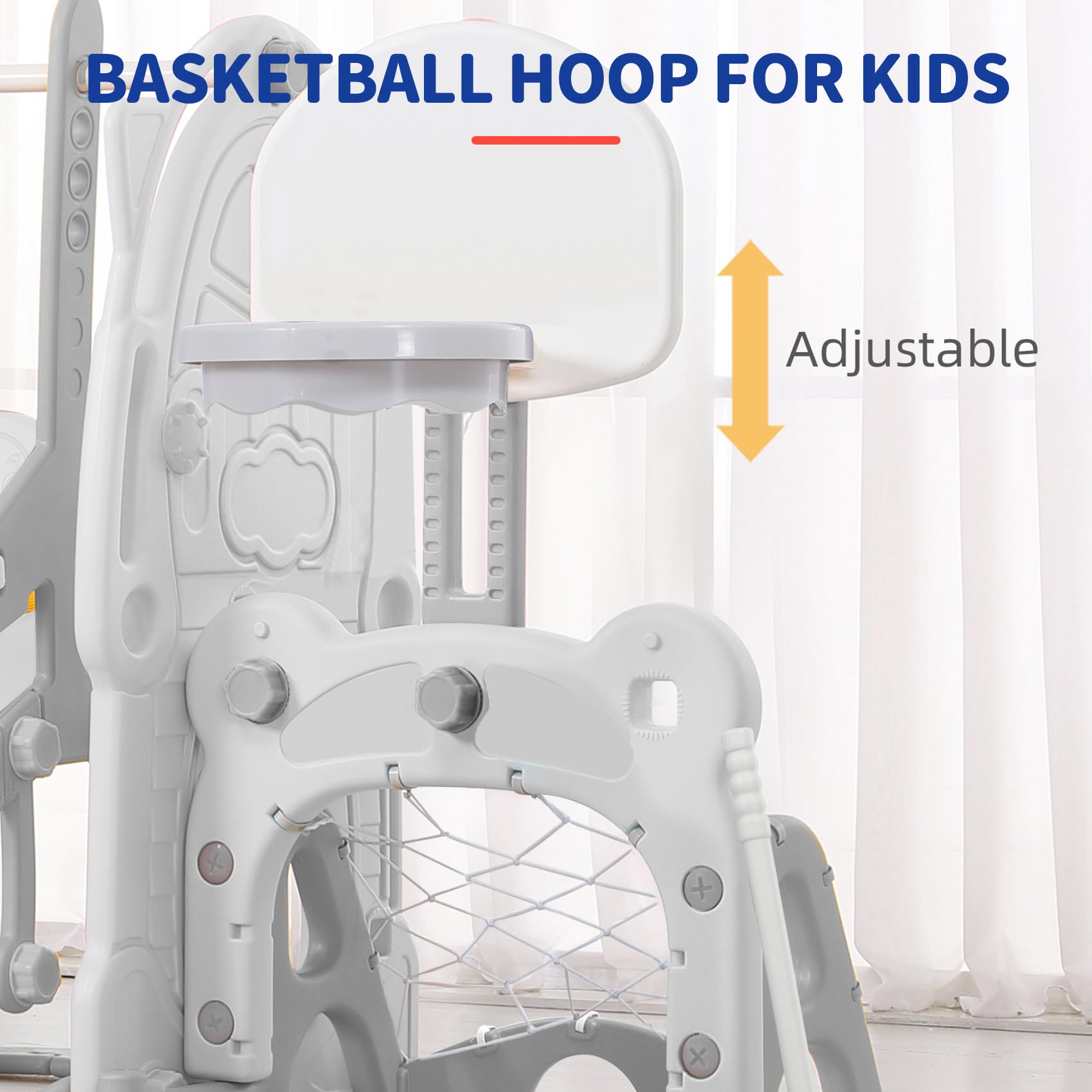 UNICOO® Toddler Slide and Swing Set, Kids Indoor and Outdoor Playground Combination for Boys & Girls (Kids Playground Set 8 in 1 - White Grey)