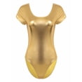 thumbnail image 3 of Zaldita Womens Short Sleeve Leotard Wet Look Patent Leather Bodysuit for Ballet Gymnastics Dance Gold L, 3 of 7