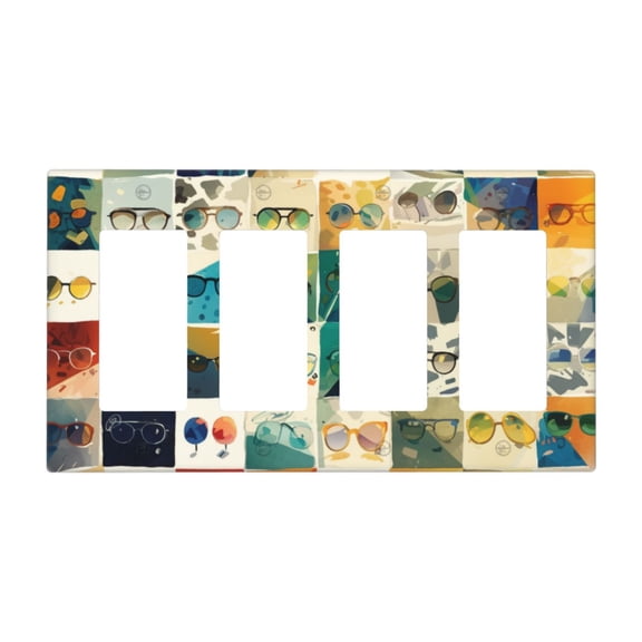 Sunglasses Watercolor Switch Cover Decorative Wall Plate / 4-Gang 4-Decor / Standard Size 4.5x8 in