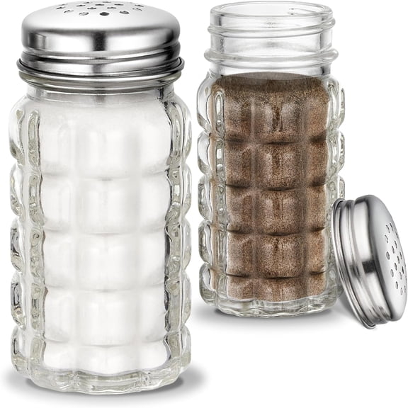 2.7 oz Retro Salt and Pepper Shakers, Small Retro-style, Crystal-Clear Glass Salt and Pepper Shakers Set For Home Kitchens or Restaurants