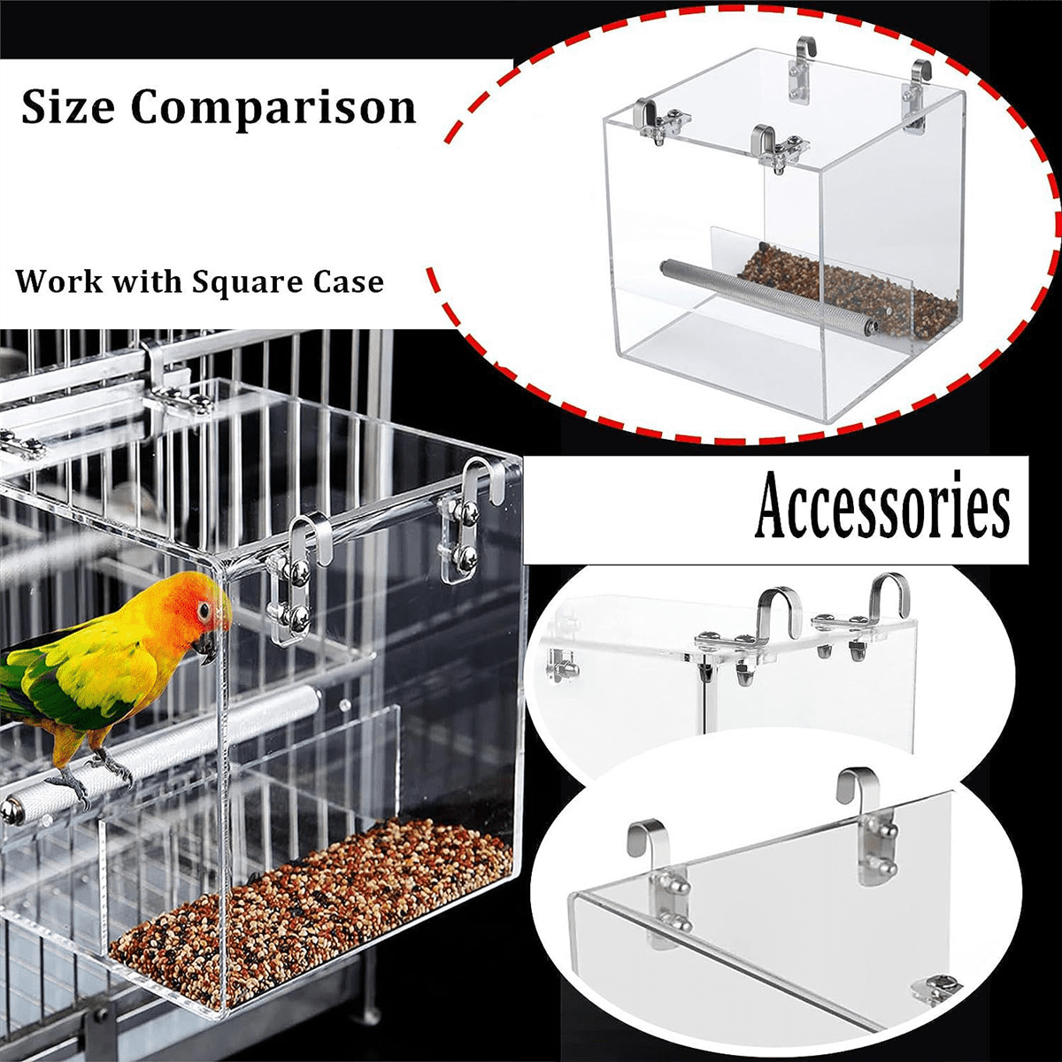 No Mess Bird Feeder for Cage Automatic Cage, Acrylic Parrot Food