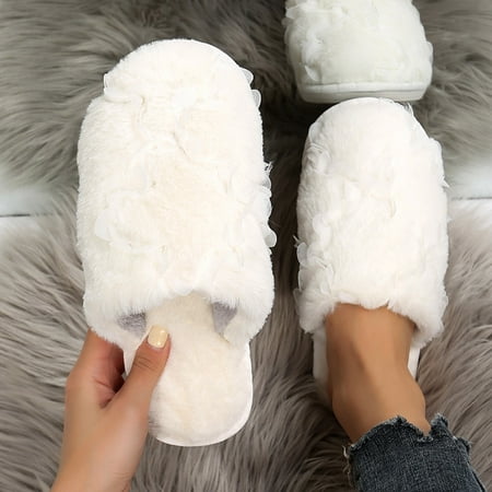 

uikmnh Warm Slippers Fashion Winter Women Slippers Round Toe Flat Bottom Non Slip Plush Warm And Comfortable Solid Color Home Shoes 7
