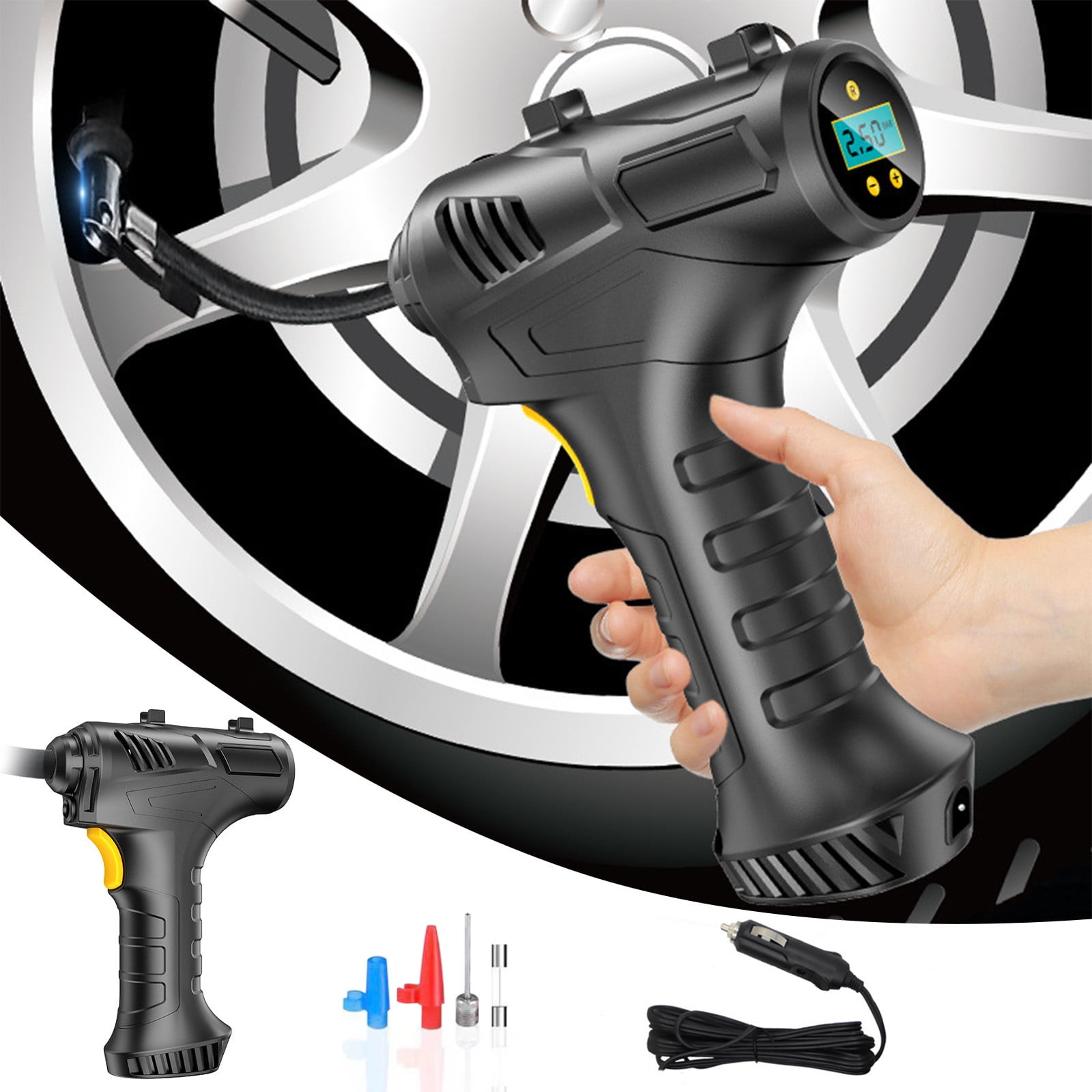 Dvkptbk Compressor Tire Inflator Portable Inflator Pump for Car Tires 12V Auto Tire Pump with Digital Pressure Gauge, with Emergency LED Light for Car, Bicycle