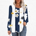 thumbnail image 2 of Womens tops Fall Casual Loose fitting Pleated Round Neck trendy floral Print Long Sleeve Round Neck flowy T-shirt tunic Tops,Blue 6,S, 2 of 5