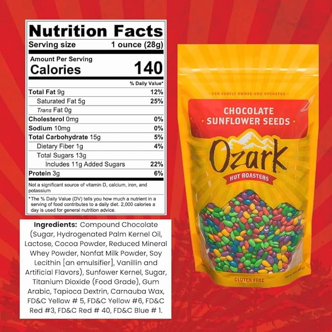 OZARK NUT ROASTERS: Chocolate Sunflower Seeds, Chocolate-Covered Snacks, World-Class Gourmet Candied Sunflower Seeds, Resealable Pack (16 oz)
