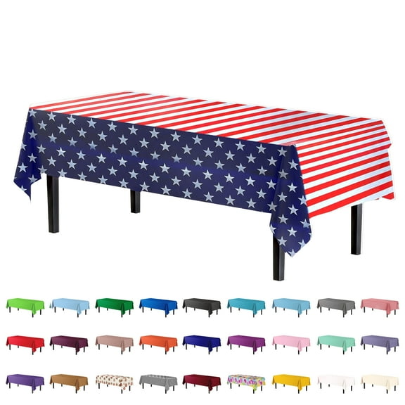 Exquisite 6 Count Premium Waterproof 54" x 108" Classic Patriotic Plastic Tablecloths