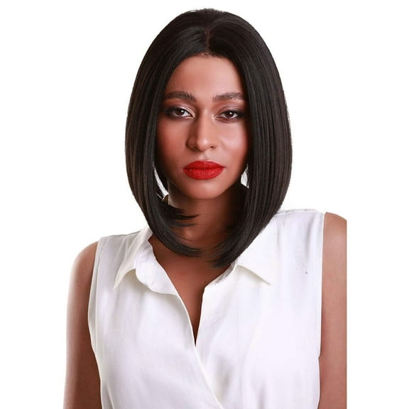 LUXLUXE Keda Straight 9.5 Inch Long 4X4 Hand-Tied Lace Front Wig, Heat Resistant Fiber, 20  Shades of Natural, Dip Dyed, & Blended Colors (#1B - Natural Black)