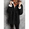 thumbnail image 5 of Women'S Fleece Collar Long Sleeve Hooded Button-Down Jacket with Pockets Black XL, 5 of 7