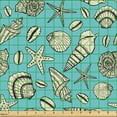 thumbnail image 2 of Ambesonne Nautical Fabric by the Yard Upholstery, Seashells Starfish Pattern, 3 Yards, Deep Sky Blue and Dusk, 2 of 5