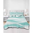 thumbnail image 2 of Quilts Twin-XL Size Bedding Set, Aqua Ombre Lightweight Quilted Comforter, Modern Moire Abstract Art Aesthetics Soft Reversible Bedspread Coverlet with Pillow Covers for All Season, 68" x 98", 2 of 7