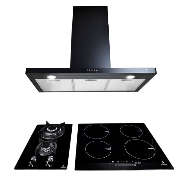 Tricombo para cocina Supra, Parrilla de inducción magnética, parrilla de gas y campana de pared SUPRA Tricombo Supra en color negro
