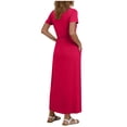 thumbnail image 5 of BRGZLK Womens Summer Modest Work Casual Solid Color Midi Knee Dress Pocket Short Sleeve Teacher Outfits Spring Travel Clothes, 5 of 7