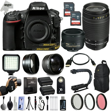 Nikon D810 36.3MP 1080P DSLR Camera w/ Nikon 50mm f/1.8D + Nikon 70-300mm f/4-5.6G 4 Lens Kit + WiFi & GPS Ready + Built in Flash + 3.2" LCD + 128GB SD 24 Piece Package