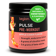 مكمل ما قبل التمرين Legion Athletics Pulse، توت أزرق، محلى بشكل طبيعي بدون إضافة سكر، 350 مجم كافيين، 20 وجبة، مسحوق طاقة وتركيز عالي الأداء