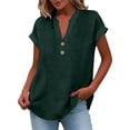 thumbnail image 3 of Womens Tops Summer Casual Solid Color V Neck Linen Short Sleeved T Shirt (No Size Label) Fashion Clothes, 3 of 4