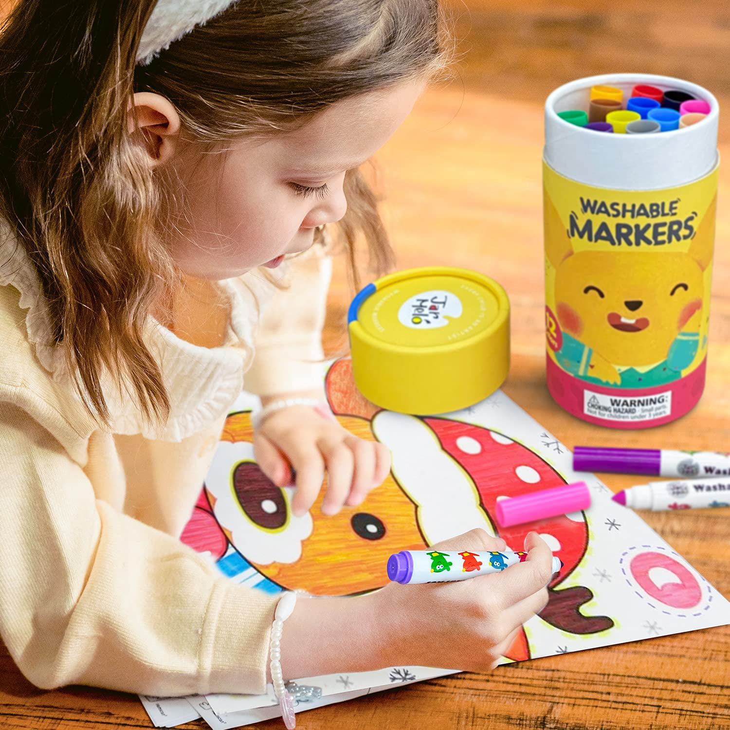 Jar Melo 24 Count Washable Broad Line Markers for Toddlers ,Mess Free  Coloring Markers Kit for Kids 