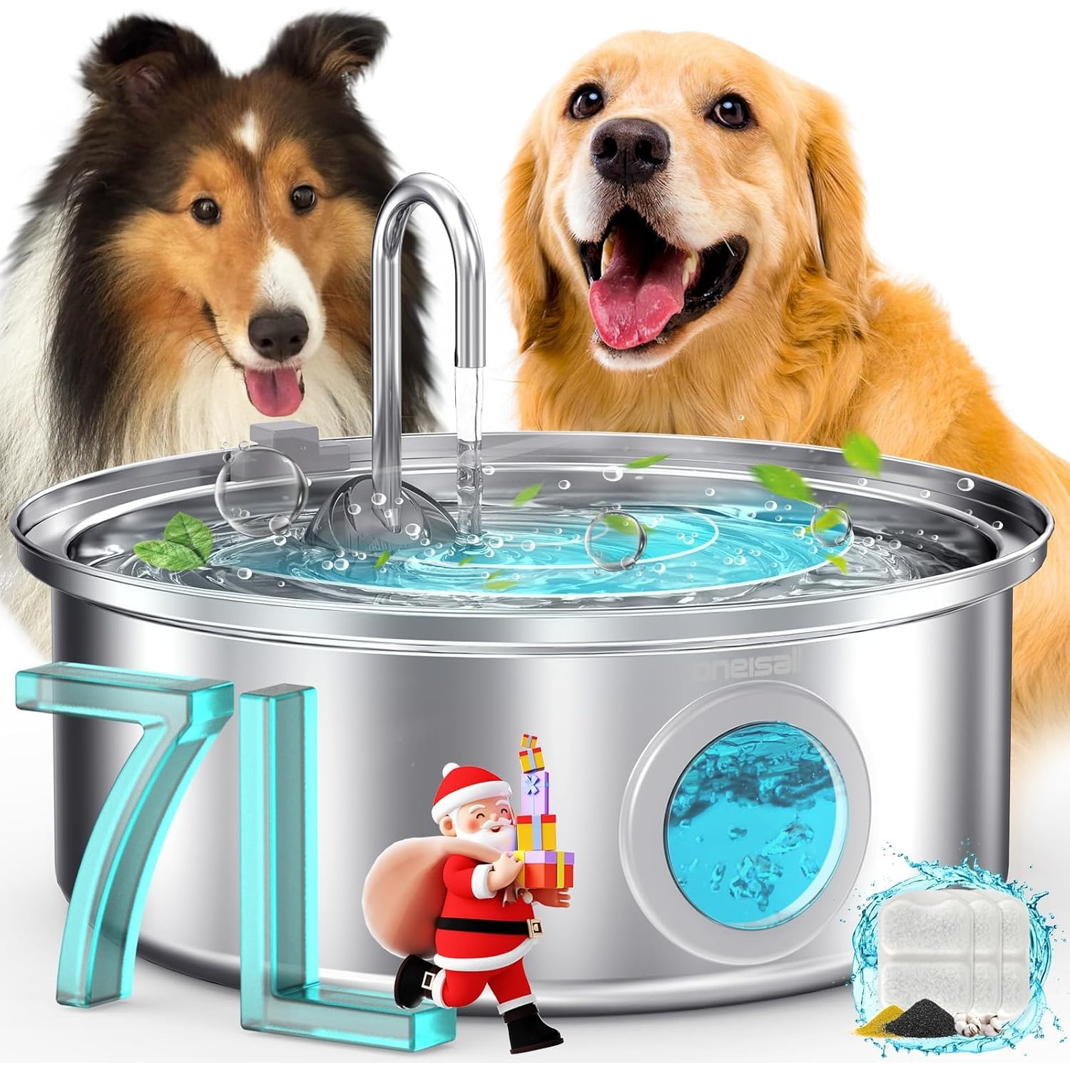 Dog Water Fountain, 7L/230oz/1.8G Quiet Dog Fountain Water Bowl, Stainless Steel Dog Water Fountain with Visual Water Level&Triple Filtration for Large Medium Small Breed Dogs Pets