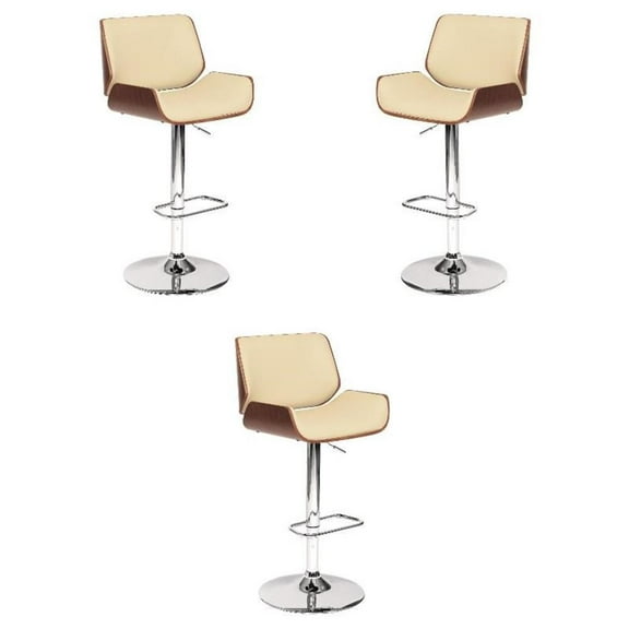 Home Square 46" Faux Leather Swivel Barstool in Cream & Walnut - Set of 3
