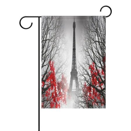 Outdoor Eiffel Tower POPCreation Autumn Paris Eiffel Tower Garden Flag Maple Leaf Cityscape Outdoor Flag Home Party 28x40 inches ()