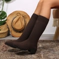 thumbnail image 4 of Women's Chunky Heel Mid Calf Boots, Plus Size Knit Pointed Toe Chunky Heel Casual Boots with Breathable Lining, Trendy Footwear for Daily Party Wear, 4 of 5