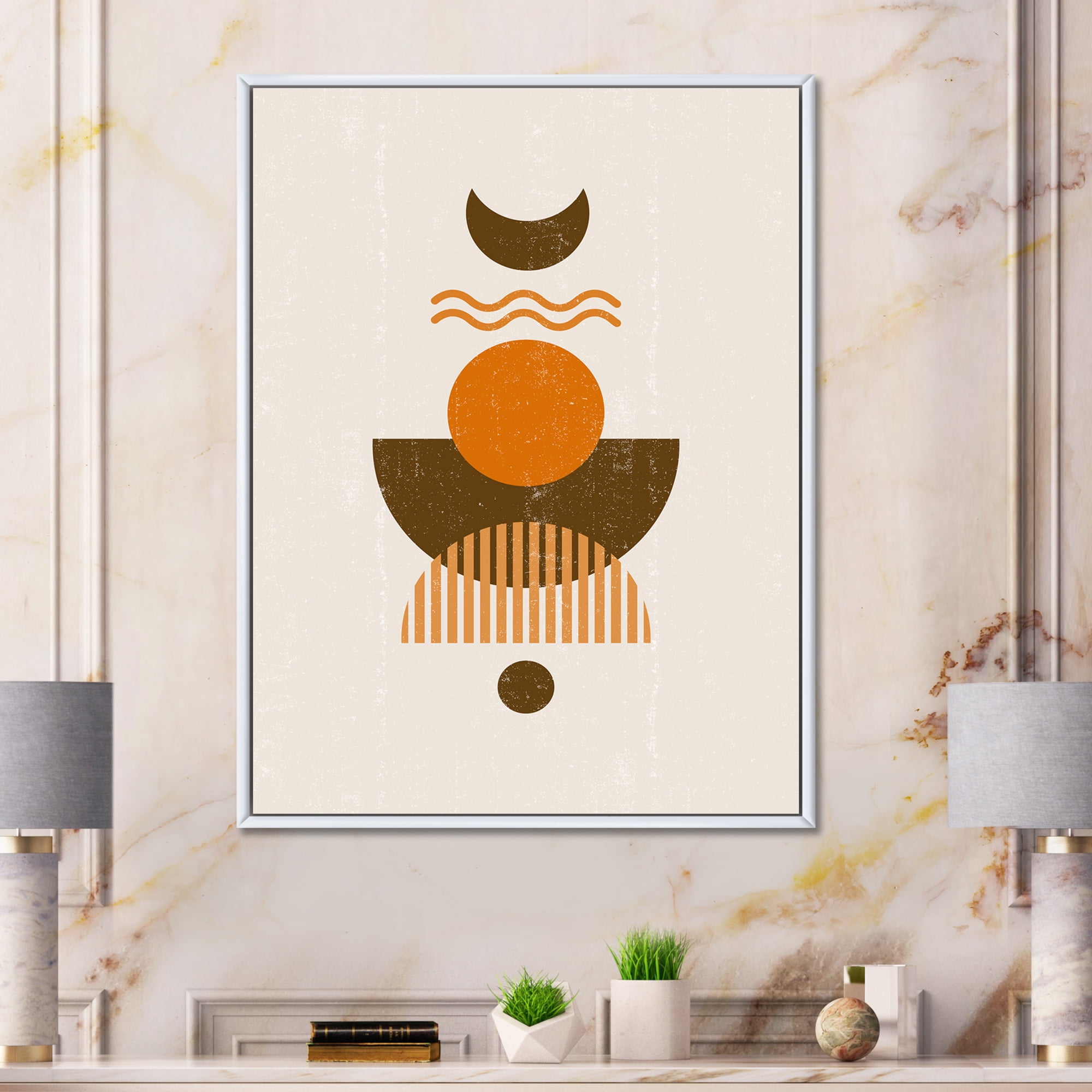 Designart 'Abstract Moon and Sun In Earth Tones' Modern Framed Canvas Wall Art Print