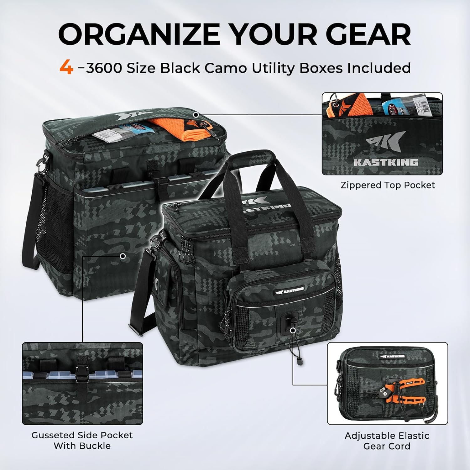 KastKing Fishing Tackle Bag With 4 Tackle Boxes & Removable Bait Binder, Water-Resistant Tackle Storage- BaitSpace