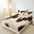 thumbnail image 4 of jejeloiu Country Farmhouse Queen Sheet Sets,Brown Beige Cowhide Flat Sheet,Cattle Hide Queen Fitted Sheet For Child,Microfiber Bedroom Decor,4-Piece, 4 of 7