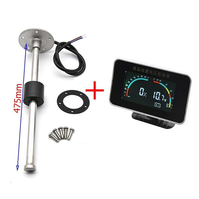 2 In 1 LCD Fuel Gauge Voltmeter With Fuel Float Sensor 0-190ohm For 12V Car Truck Motorcycle Oil Tank Level Sensor 100-600MM ,Easy to Install