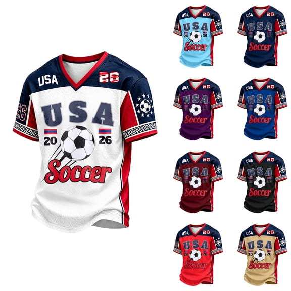 2026 New USA Soccer Jersey for Men, United States Jersey Soccer, Jersey USA Fans V Neck Short Sleeve Football Retro Streetwear Outdoor T Shirt for Adult(White, 2XL)