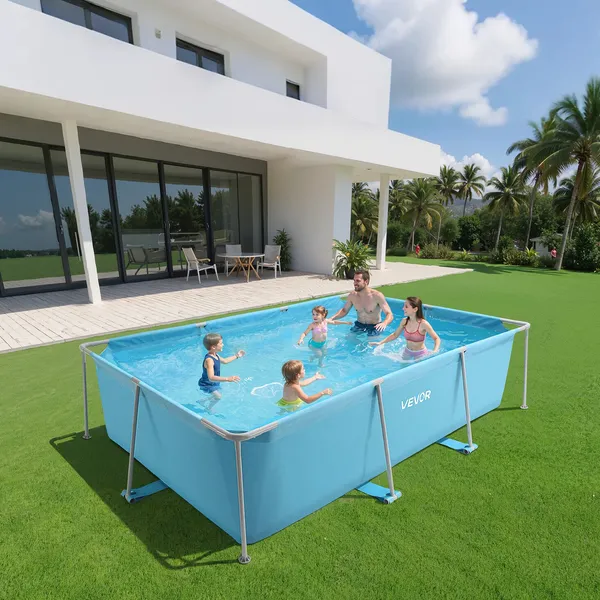 Large Rectangular Steel Frame Above Ground Swimming Pool 118 x 78 x 30 Inches Easy Assembly Rust Resistant 1046 Gallon Outdoor Backyard Family Pool Blue